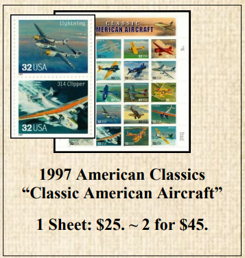 1997 American Classics “Classic American Aircraft” Stamp Sheet