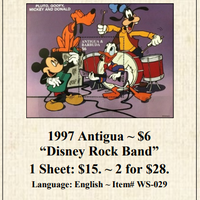 1997 Antigua ~ $6 “Disney Rock Band” Stamp Sheet