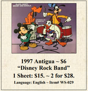 1997 Antigua ~ $6 “Disney Rock Band” Stamp Sheet