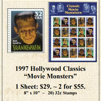 1997 Hollywood Classics “Movie Monsters” Stamp Sheet