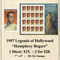 1997 Legends of Hollywood “Humphrey Bogart” Stamp Sheet