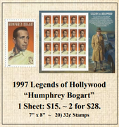 1997 Legends of Hollywood “Humphrey Bogart” Stamp Sheet