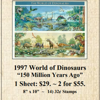 1997 World of Dinosaurs “150 Million Years Ago” Stamp Sheet