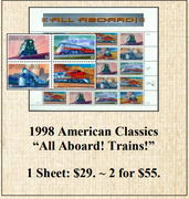 1998 American Classics “All Aboard! Trains!” Stamp Sheet