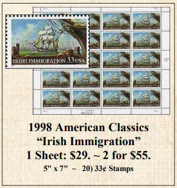 1998 American Classics “Irish Immigration” Stamp Sheet