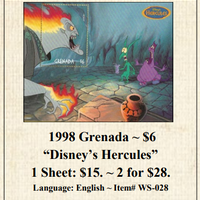 1998 Grenada ~ $6 “Disney’s Hercules” Stamp Sheet