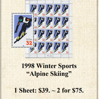 1998 Winter Sports “Alpine Skiing” Stamp Sheet