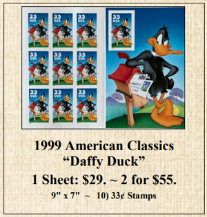 1999 American Classics “Daffy Duck” Stamp Sheet