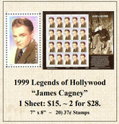 1999 Legends of Hollywood “James Cagney” Stamp Sheet