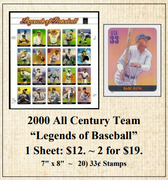 2000 All Century Team “Legends of Baseball” Stamp Sheet