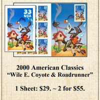2000 American Classics “Wile E. Coyote & Roadrunner” Stamp Sheet