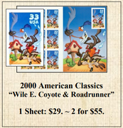 2000 American Classics “Wile E. Coyote & Roadrunner” Stamp Sheet