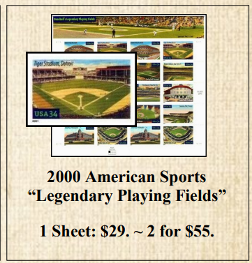 2000 American Sports “Legendary Playing Fields” Stamp Sheet