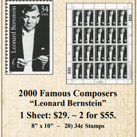 2000 Famous Composers “Leonard Bernstein” Stamp Sheet