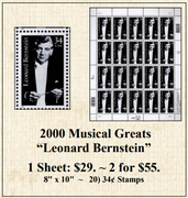 2000 Musical Greats “Leonard Bernstein” Stamp Sheet