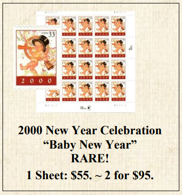 2000 New Year Celebration “Baby New Year” RARE! Stamp Sheet