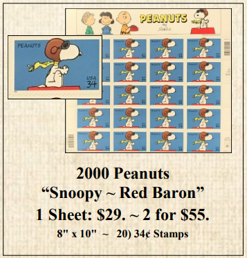 2000 Peanuts  “Snoopy ~ Red Baron” Stamp Sheet