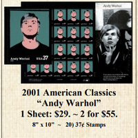 2001 American Classics “Andy Warhol” Stamp Sheet