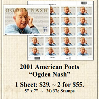 2001 American Poets “Ogden Nash” Stamp Sheet