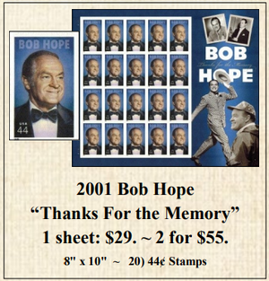 2001 Bob Hope “Thanks For the Memory” Stamp Sheet