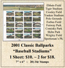 2001 Classic Ballparks “Baseball Stadiums” Stamp Sheet