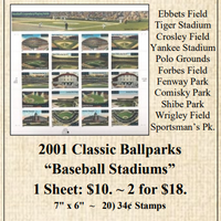 2001 Classic Ballparks “Baseball Stadiums” Stamp Sheet