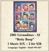 2001 Grenadines ~ $1 “Betty Boop” Stamp Sheet