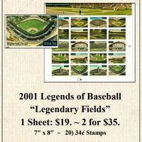 2001 Legends of Baseball "Legendary Fields" Stamp Sheet