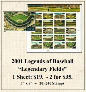 2001 Legends of Baseball "Legendary Fields" Stamp Sheet