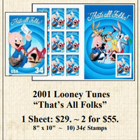 2001 Looney Tunes “That’s All Folks” Stamp Sheet