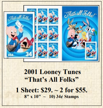 2001 Looney Tunes “That's All Folks” Stamp Sheet | Palm Island 2001 Looney Tunes “That's All Folks” Stamp Sheet | Palm Island