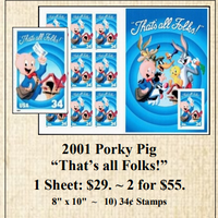 2001 Porky Pig “That’s all Folks!” Stamp Sheet