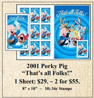 2001 Porky Pig “That’s all Folks!” Stamp Sheet