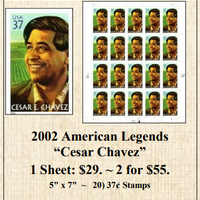2002 American Legends “Cesar Chavez” Stamp Sheet