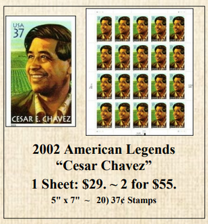 2002 American Legends “Cesar Chavez” Stamp Sheet