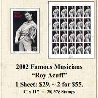 2002 Famous Musicians  “Roy Acuff” Stamp Sheet