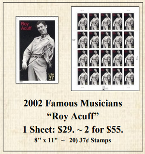 2002 Famous Musicians  “Roy Acuff” Stamp Sheet