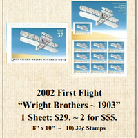 2002 First Flight “Wright Brothers" ~ 1903” Stamp Sheet