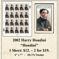 2002 Harry Houdini “Houdini” Stamp Sheet