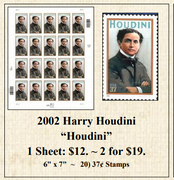 2002 Harry Houdini “Houdini” Stamp Sheet