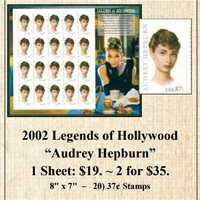 2002 Legends of Hollywood “Audrey Hepburn” Stamp Sheet