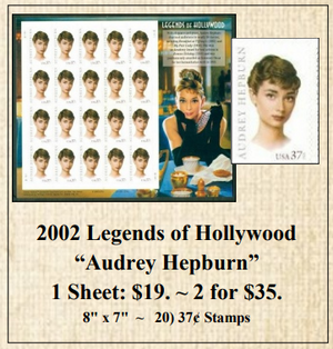 2002 Legends of Hollywood “Audrey Hepburn” Stamp Sheet