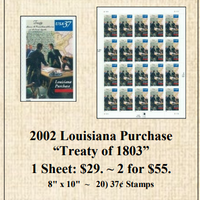 2002 Louisiana Purchase “Treaty of 1803” Stamp Sheet