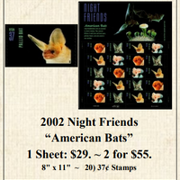 2002 Night Friends “American Bats” Stamp Sheet