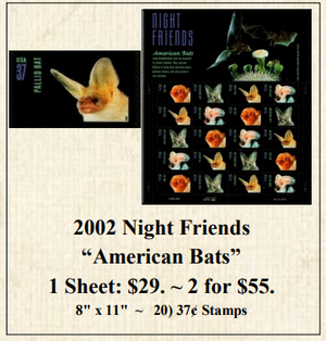 2002 Night Friends “American Bats” Stamp Sheet