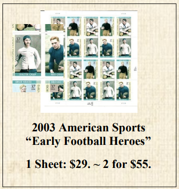 2003 American Sports “Early Football Heroes” Stamp Sheet