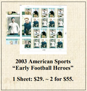 2003 American Sports “Early Football Heroes” Stamp Sheet