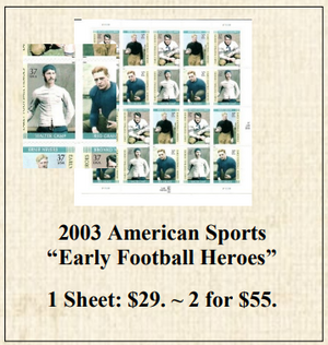 2003 American Sports “Early Football Heroes” Stamp Sheet