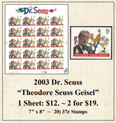 2003 Dr. Seuss “Theodore Seuss Geisel” Stamp Sheet