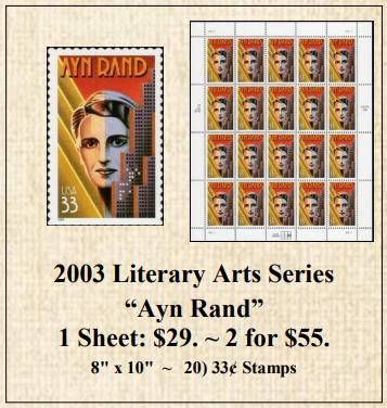 2003 Literary Arts Series “Ayn Rand” Stamp Sheet